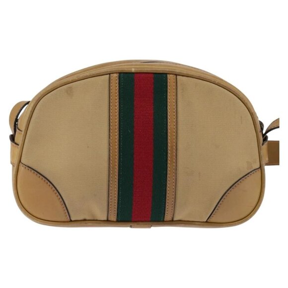 GUCCI Web Sherry Line Shoulder Bag Canvas Leather Beige Gold Auth BA5901 - Picture 2 of 16